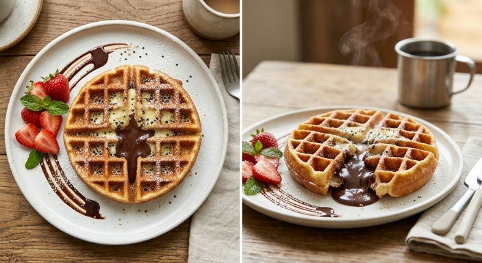 Korean-Style Chocolate Burst Waffle with Salted Egg Yolk Cream
