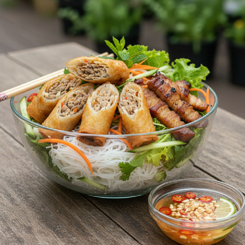Grilled Pork and Spring Roll Vermicelli Salad (Bún Chả Giò Nướng)