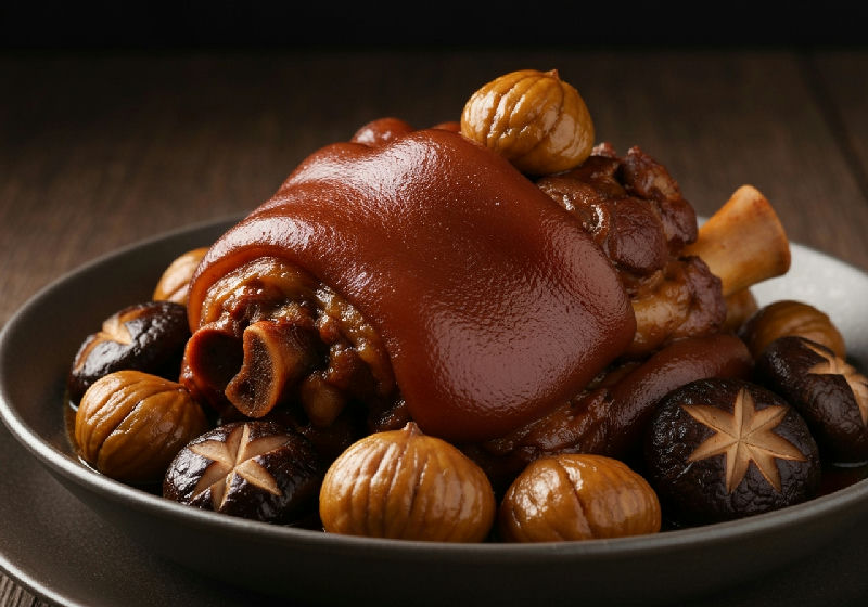 Braised Pork Hock with Dried Shiitake Mushrooms and Chestnuts