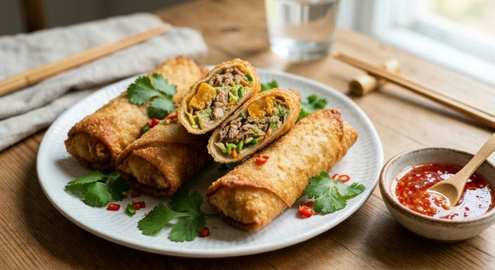 Spring Greens and Salted Egg Roll with Pork