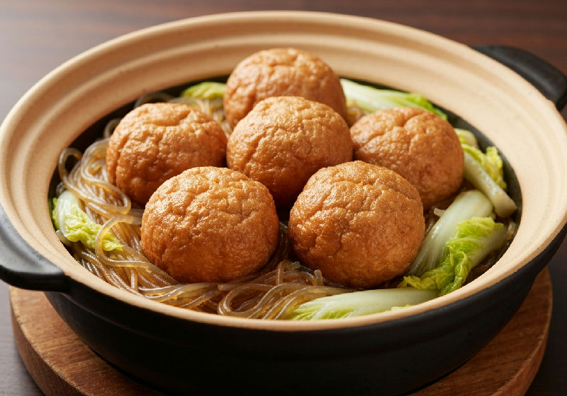 Braised Tofu Puffs with Glass Noodles and Napa Cabbage in Claypot