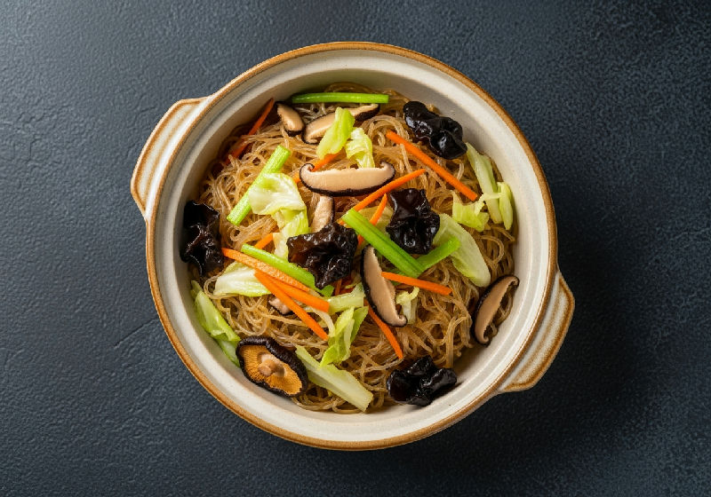 Stir-fried Glass Noodles with Shredded Mushrooms and Vegetables