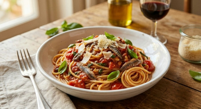 Spring Tomato Anchovy Pasta