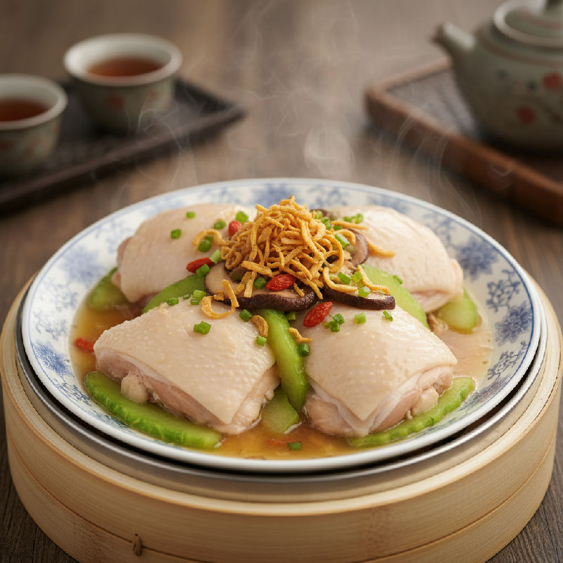 Steamed Chicken Thigh with Conpoy and Winter Melon