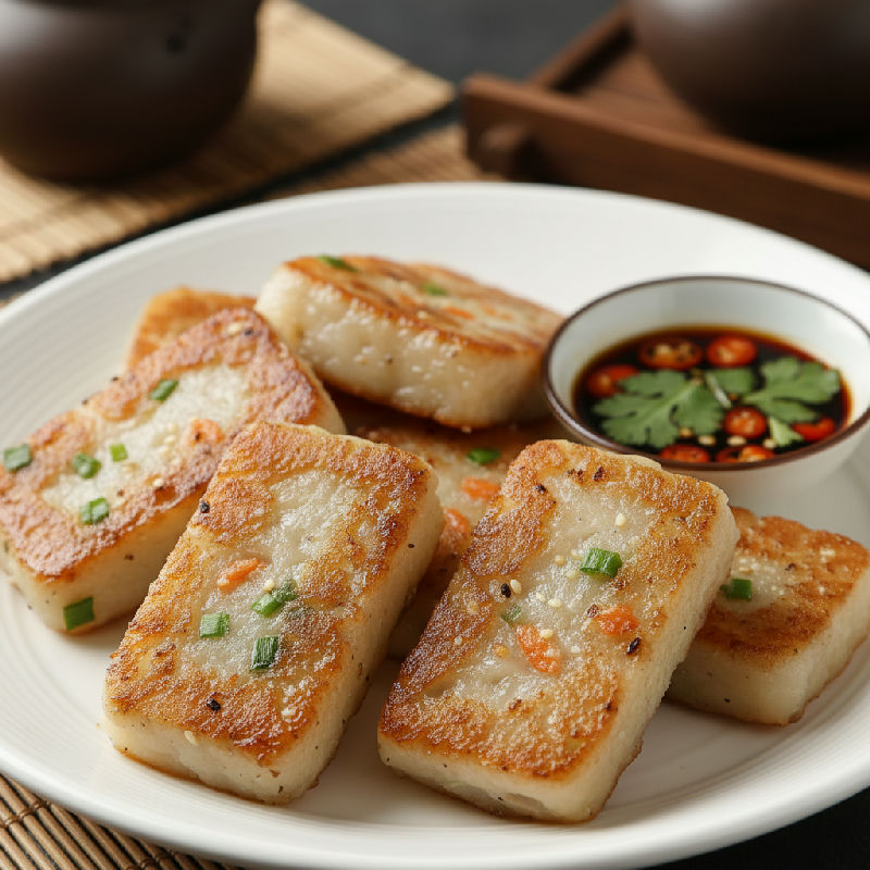 Pan-fried Savory Taro Cake with Chinese Doughnut (Ghostly Horse Cake)