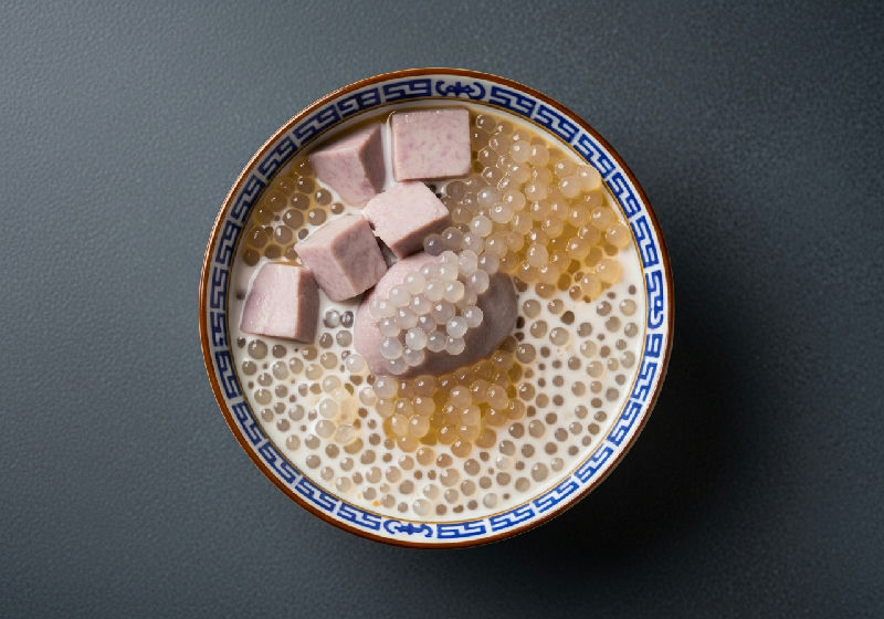 Chilled Taro Coconut Sago with Crystal Pearls