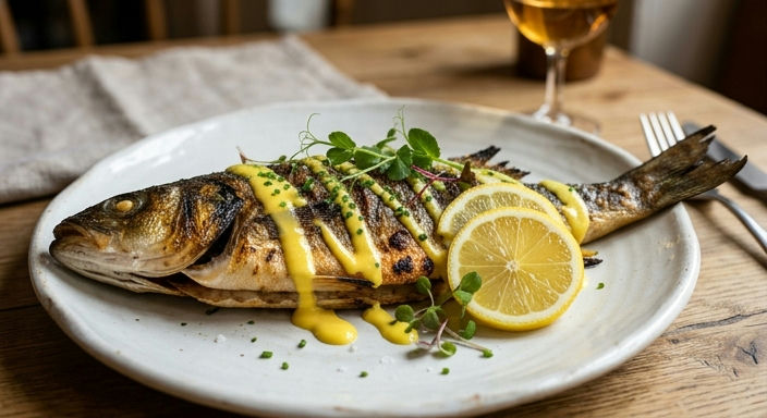 Charcoal-Grilled Spring Fish with Lemon Egg Yolk Mayonnaise
