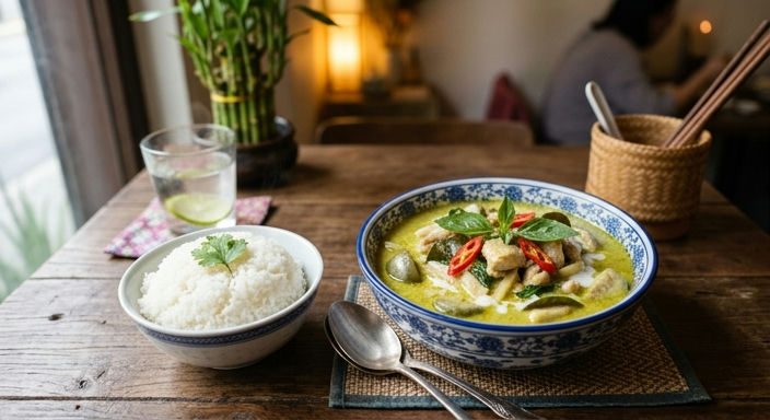 Thai Green Curry Chicken with Steamed Jasmine Rice