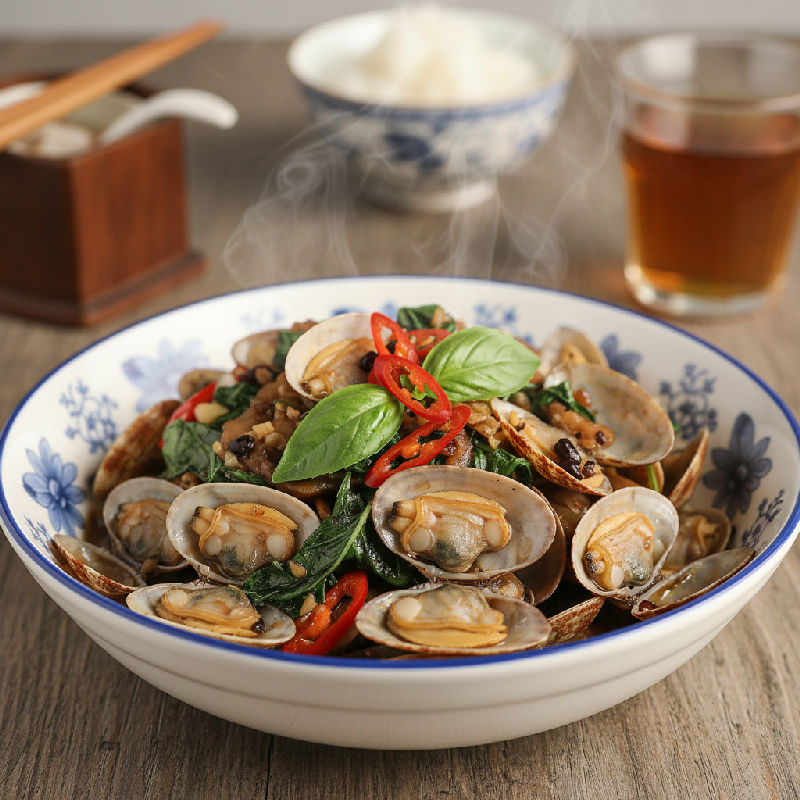 Stir-fried Clams with Basil and Chili