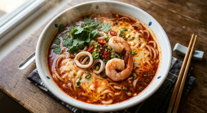 Cheese Seafood Spicy Noodle Soup