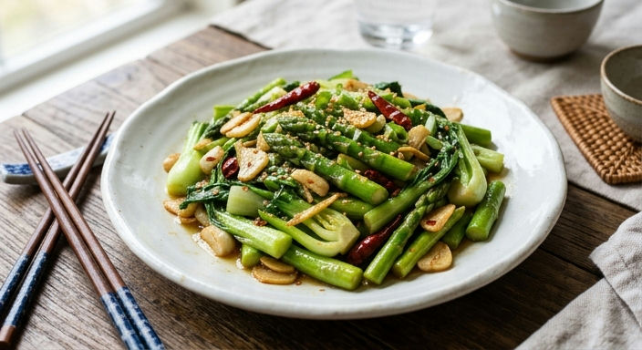 Garlic Fragrant Asparagus with Choy Sum Stir-fry