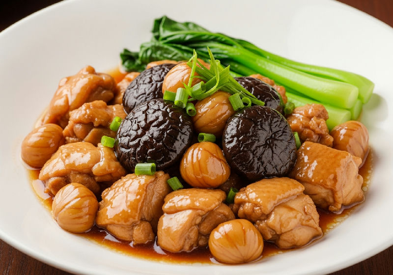 Braised Chicken with Dried Shiitake Mushrooms and Chestnuts