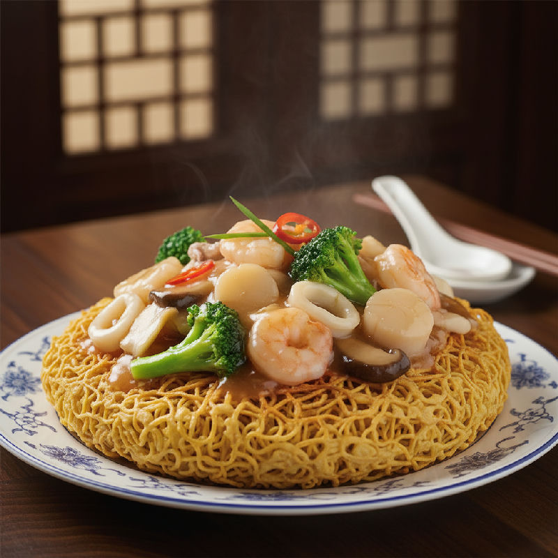 Crispy Pan-fried Noodles with Mixed Seafood