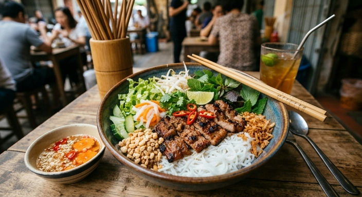 Vietnamese Grilled Lemongrass Pork with Vermicelli Noodle Bowl