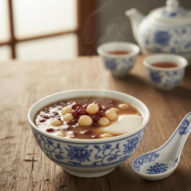 Steamed Milk Pudding with Red Beans and Lotus Seeds
