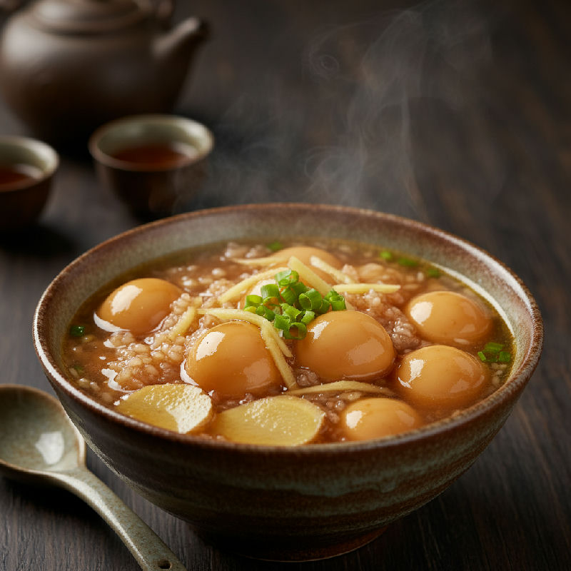 Sweetened Fermented Glutinous Rice with Ginger and Quail Eggs