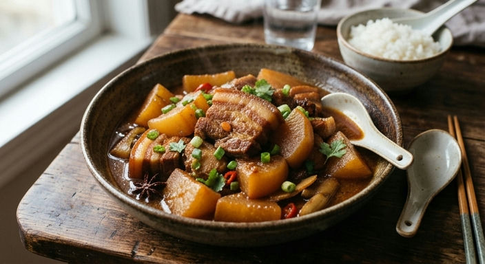 Braised Pork Belly with Radish and Fermented Bean Curd