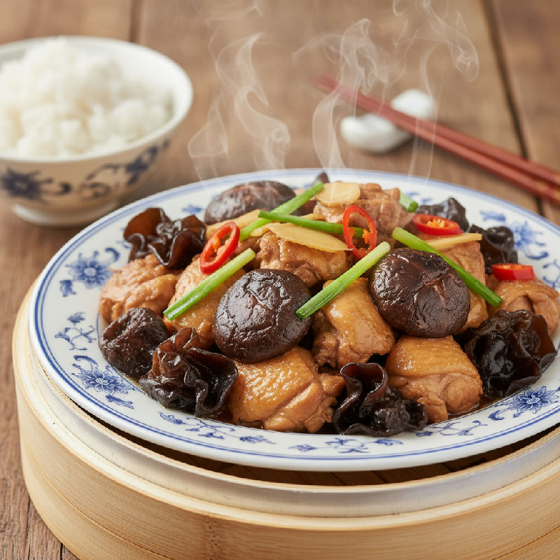 Steamed Chicken with Chinese Mushrooms and Black Fungus