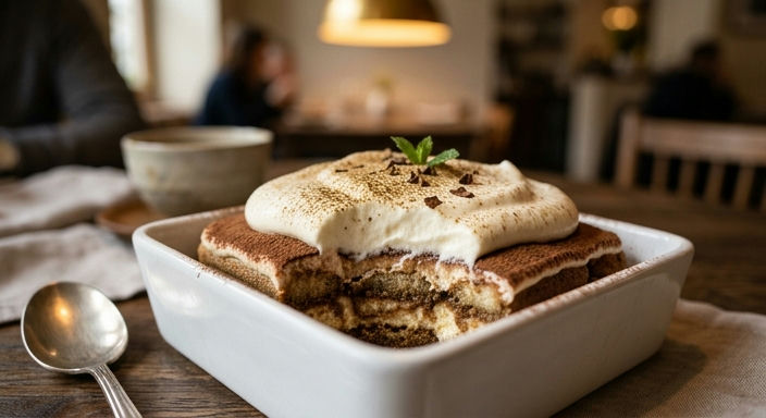 Roasted Tea Tiramisu with White Miso Cream