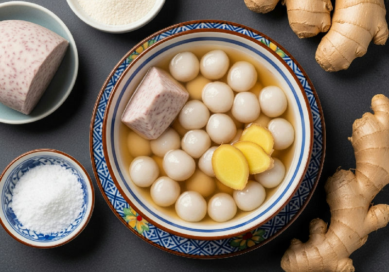 Sweet Taro Balls in Ginger Coconut Milk Soup