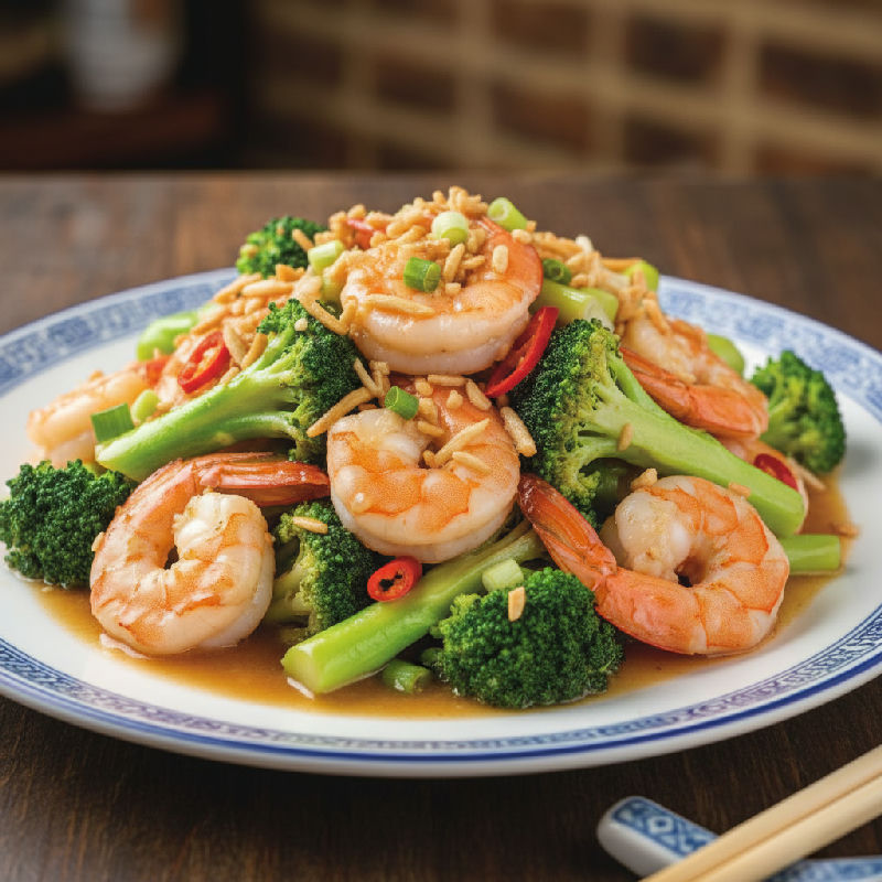 Wok-Fried Prawns with Dried Scallops and Broccoli