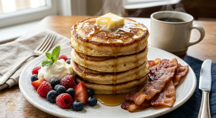 Korean-Style Fluffy Pancakes with Bacon