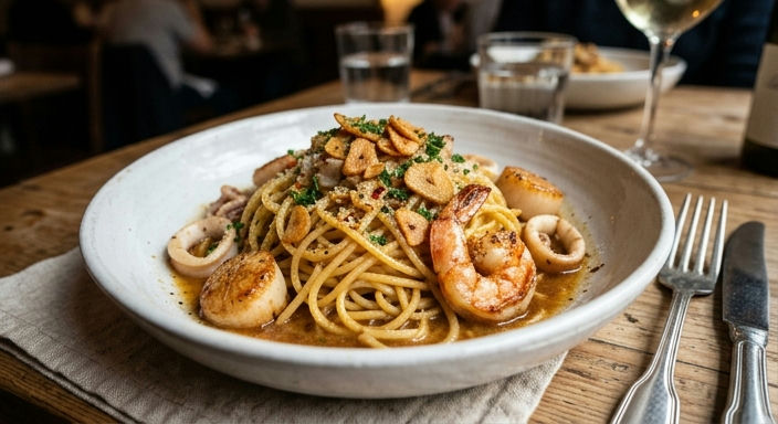 Seafood Burnt Butter Spaghetti