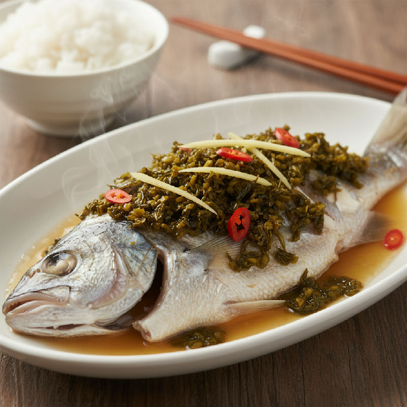 Steamed Threadfin with Preserved Olive Leaves