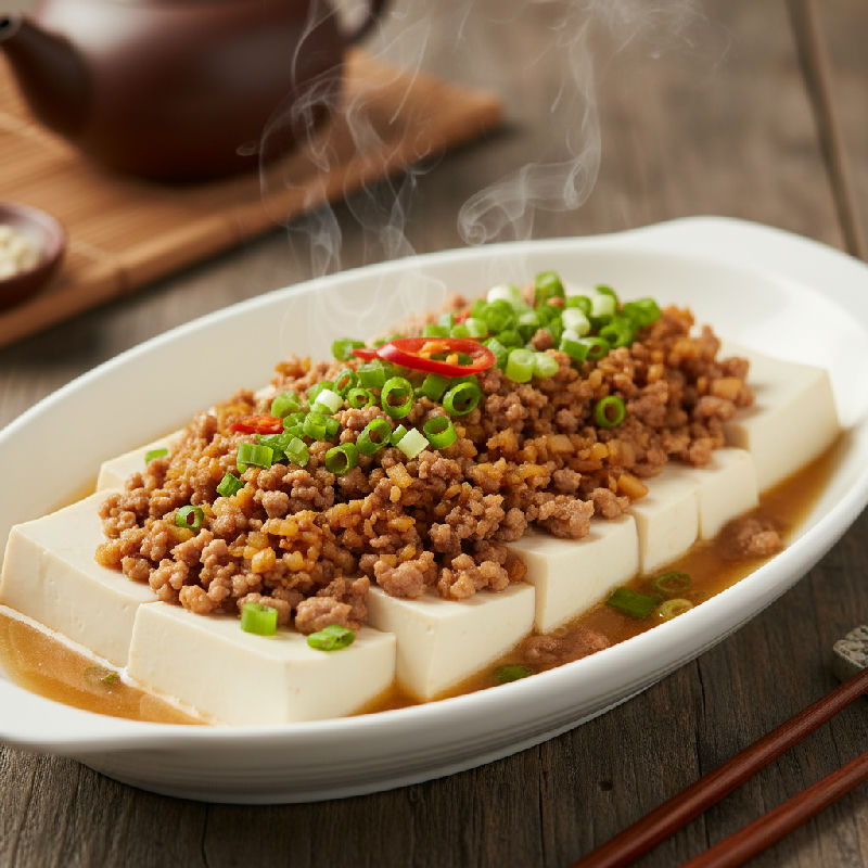 Steamed Tofu with Minced Pork and Preserved Radish