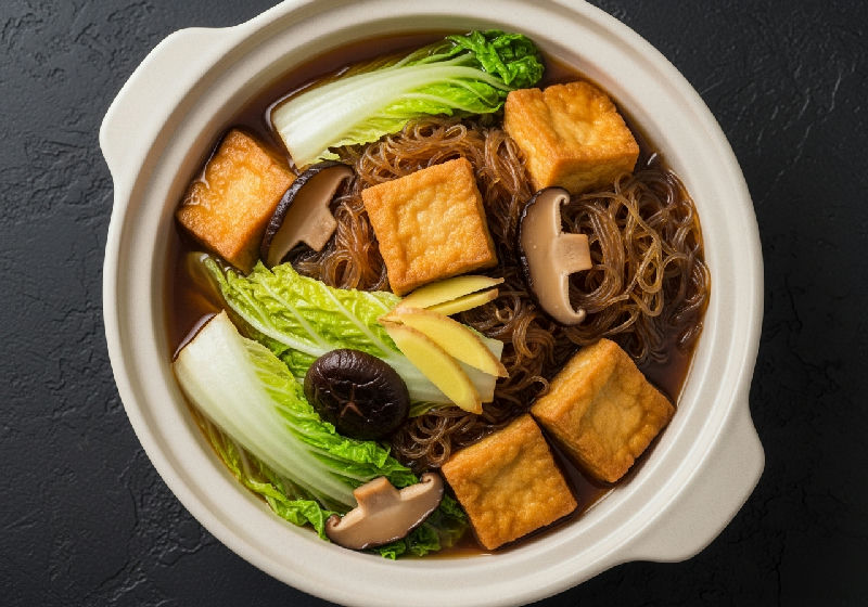 Braised Napa Cabbage with Fried Tofu and Glass Noodles