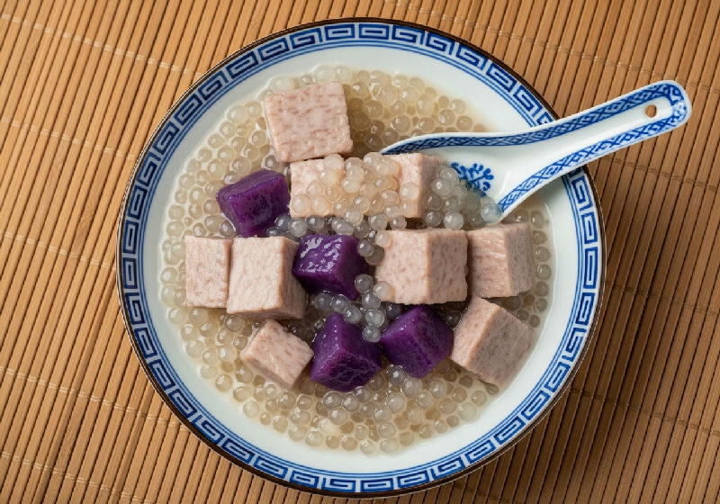 Chilled Coconut Sago with Purple Yam and Taro Cubes