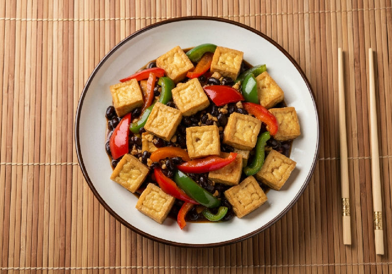 Stir-fried Tofu with Bell Peppers and Black Bean Sauce