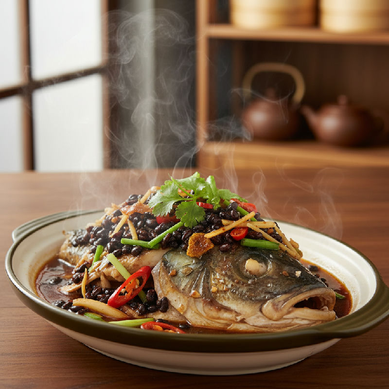 Steamed Fish Head with Salted Black Beans and Dried Tangerine Peel
