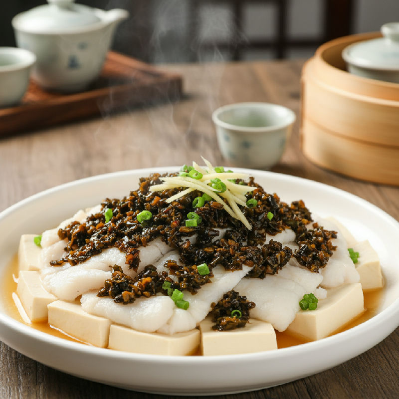 Steamed Fish Fillet with Tofu and Preserved Olives