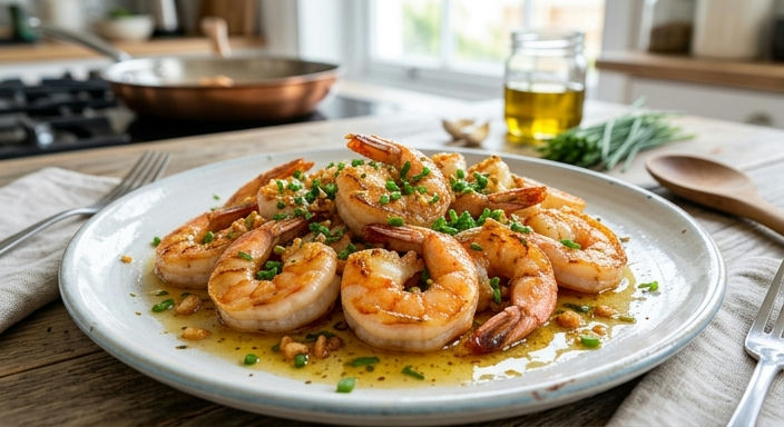 Pan-Fried Shrimp with Spring Chives and Crispy Garlic Oil