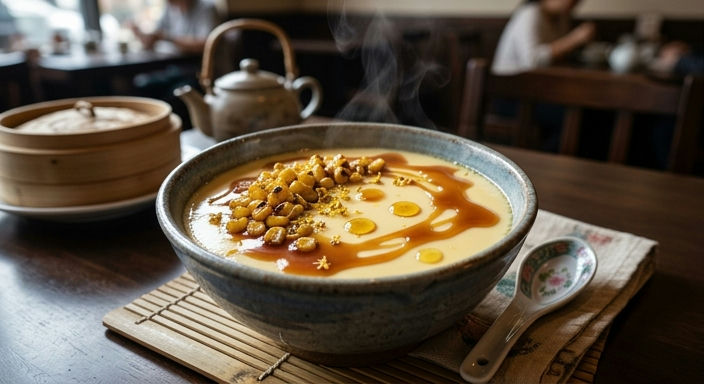 Corn Caramel Steamed Egg with Lotus Oil