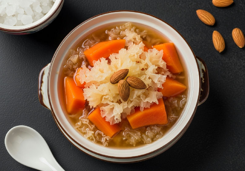 Stewed Papaya with Snow Fungus and Almond Milk