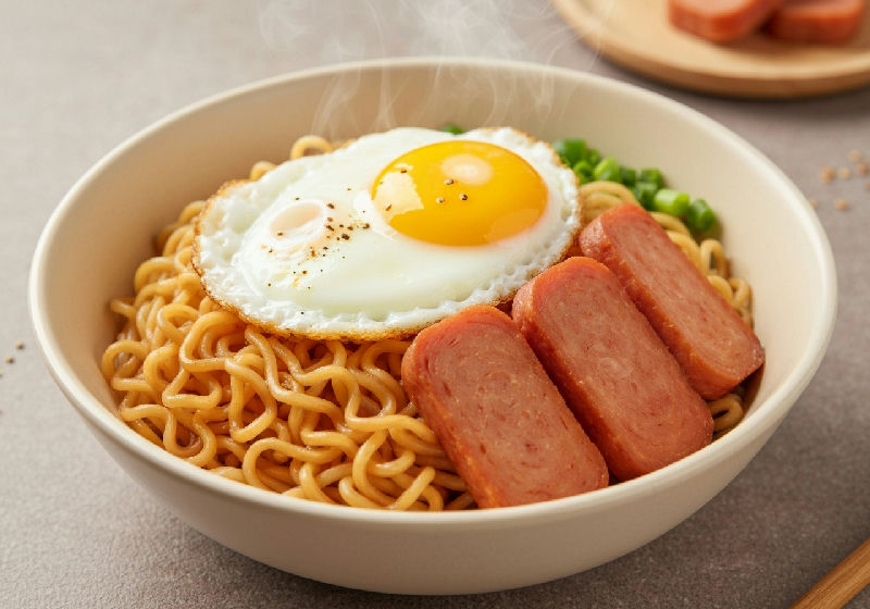 Instant Noodles with Luncheon Meat and Fried Egg