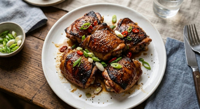 Honey Soy Sauce Chicken Thighs with Scallion Segments