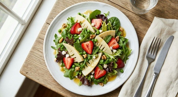 Strawberry Spring Bamboo Shoot Salad with Honey Vinaigrette