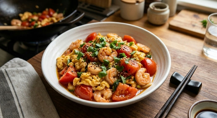 Tomato and Egg Stir-fry with Shrimp