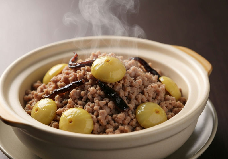 Steamed Minced Pork with Water Chestnuts and Dried Squid