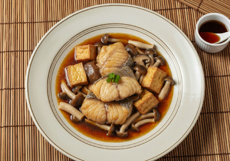 Braised Cod Fillet with Tofu and Assorted Mushrooms