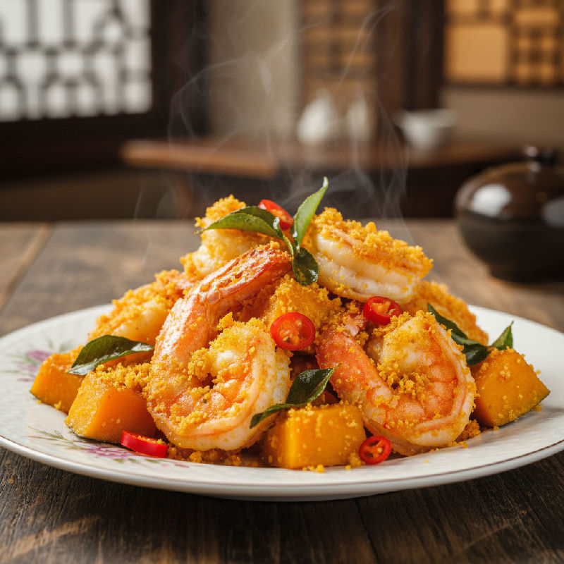 Salted Egg Yolk Prawns with Pumpkin