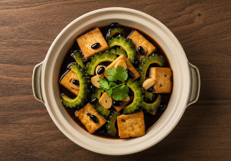 Braised Firm Tofu with Bitter Melon and Fermented Black Bean Sauce
