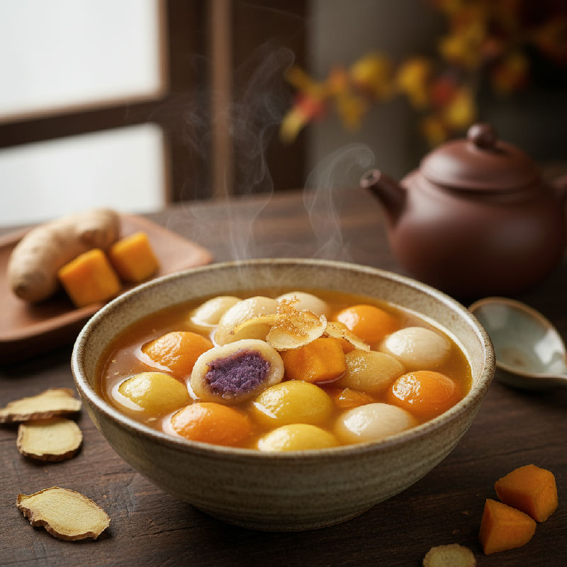 Sweet Potato and Ginger Soup with Glutinous Rice Balls