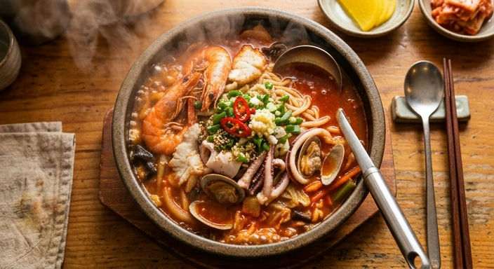 Spicy Seafood Jjamppong with Fresh Noodles