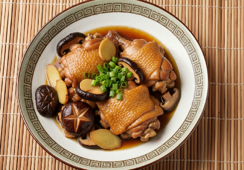 Braised Chicken Thigh with Dried Shiitake Mushrooms and Ginger