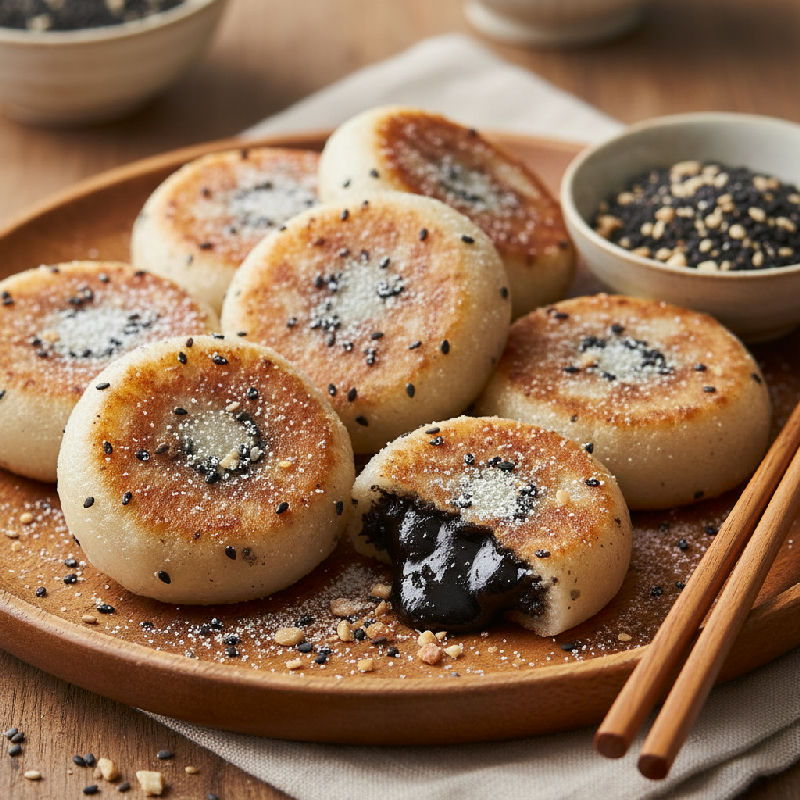 Pan-Fried Black Sesame Glutinous Rice Cakes