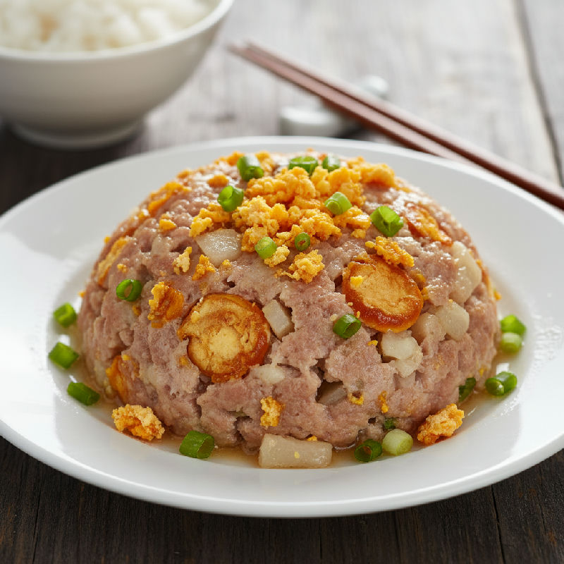 Steamed Minced Pork with Salted Egg Yolk and Water Chestnuts
